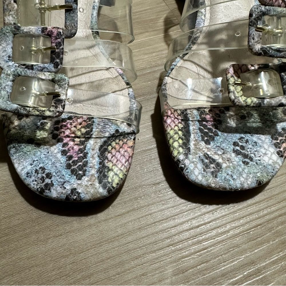 Cecelia New York Lincoln Clear Strap Snake Print Buckle Slide Sandals 7.5 - Picture 12 of 15